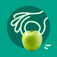 Artwork for the NHS West Yorkshire ICB: All hands in campaign that shows an image of a stylised icon of a hand holding an apple.
