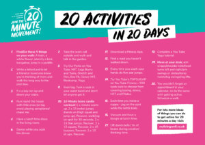 20 different suggested activities, for example Have a lunchtime disco in the living room