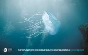 a plastic bag floating through ocean but designed to look like a jelly fish