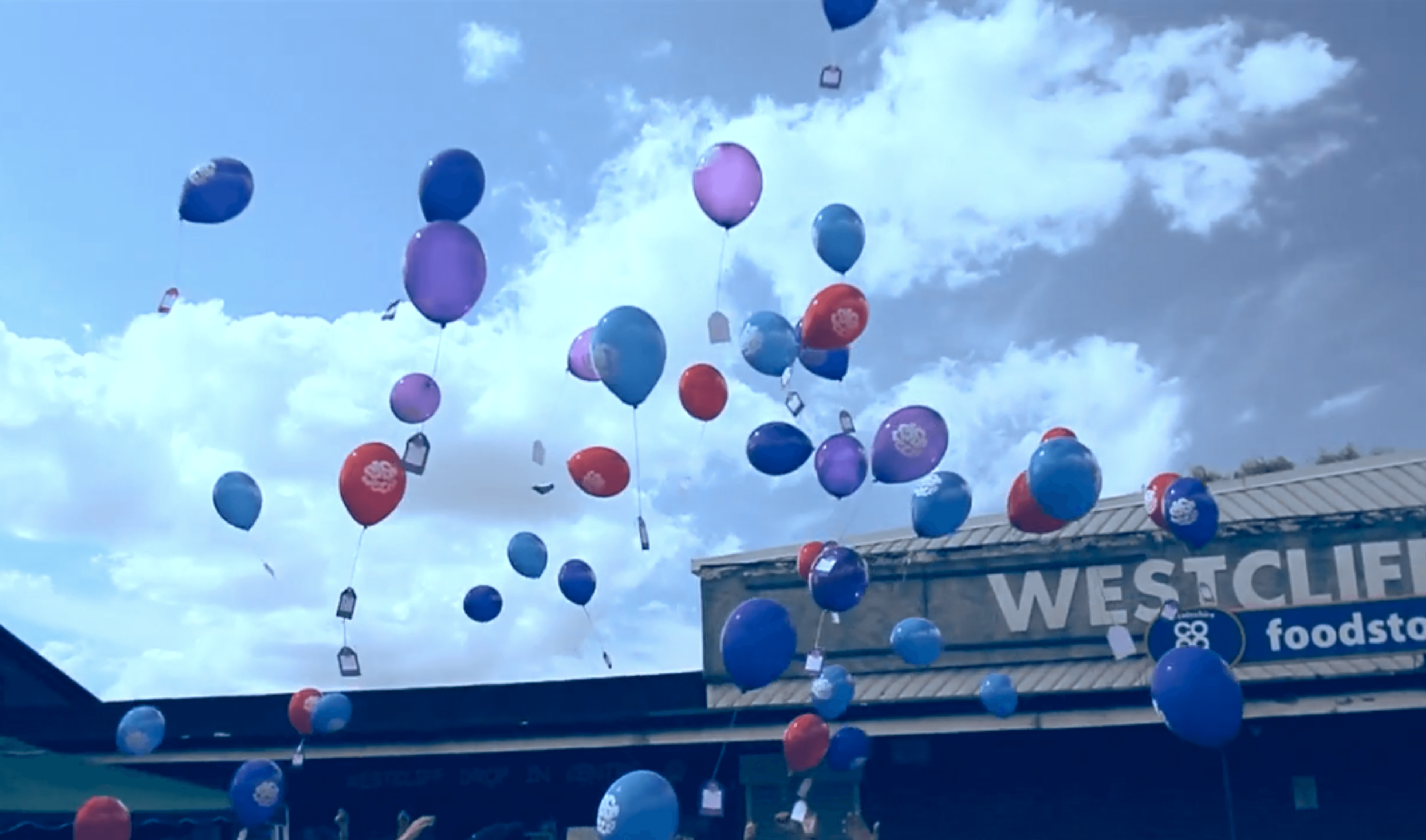 balloons flying in the air as part of the social norms campaign