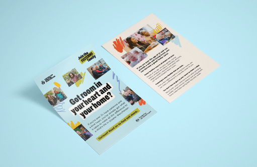 Printed materials for the 'Join the Fostering Family' fostering recruitment campaign.