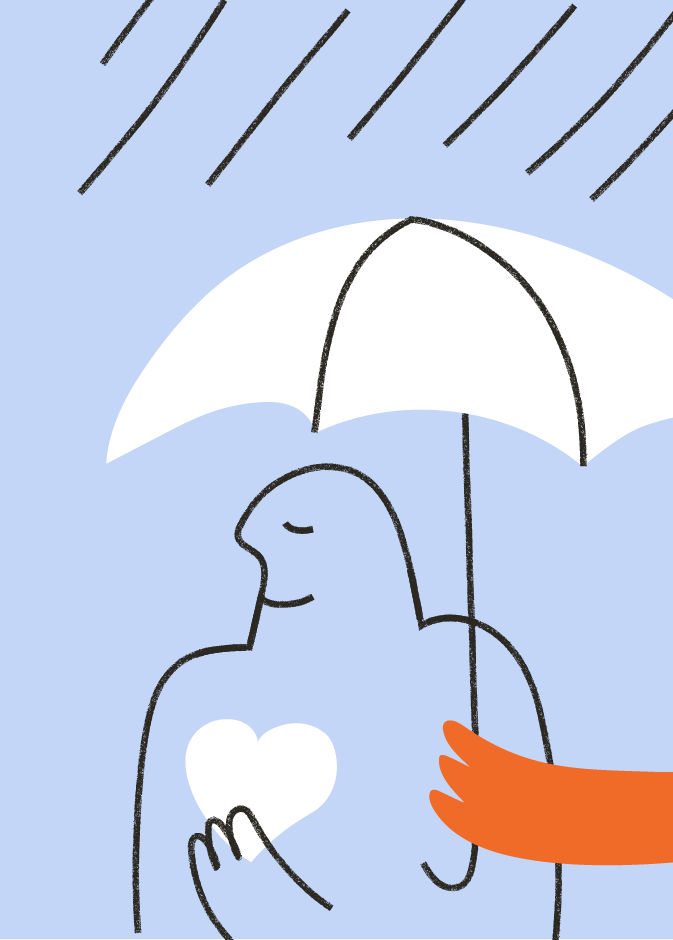 illustrated person under an umbrella