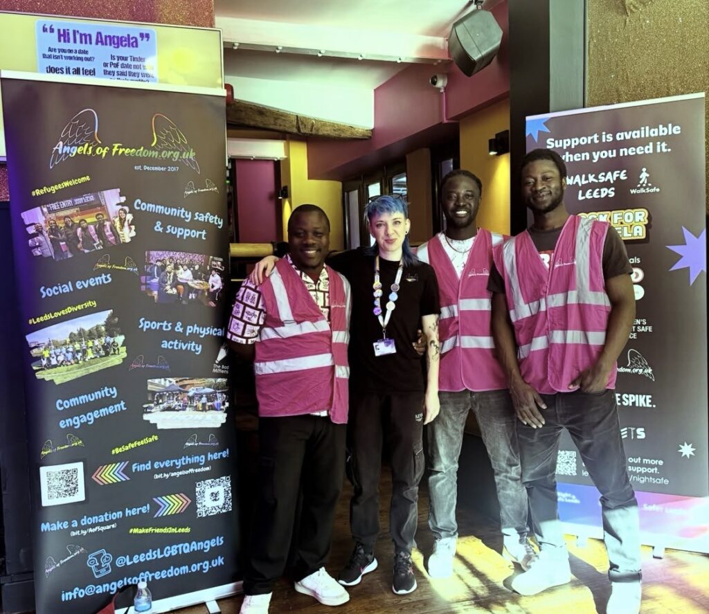 Three Angels of Freedom volunteers at a community event in Leeds